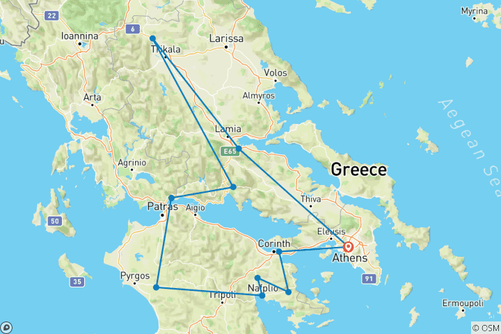 Map of 4 Day Private Tour: Mycenae, Olympia, Delphi & Meteora