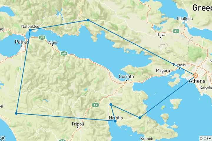 Carte du circuit Mycènes, Olympie et Delphes : Visite privée de 3 jours avec dégustations locales
