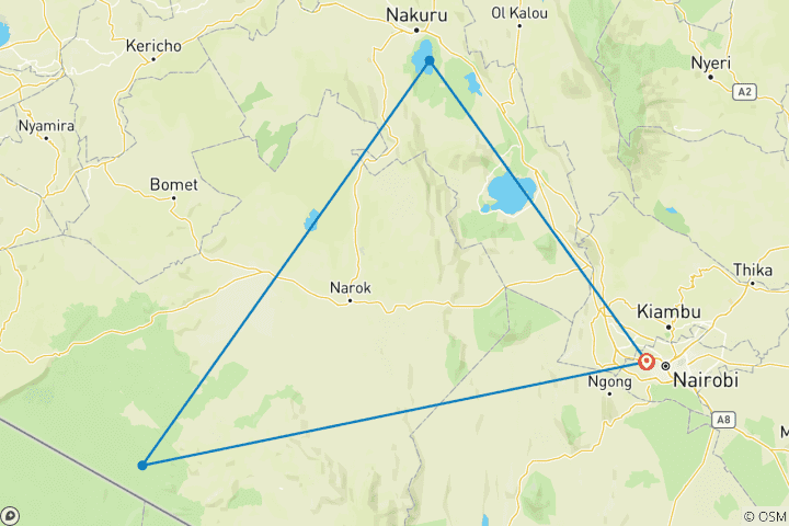 Mapa de Safari de 4 días a Maasai Mara y Lago Nakuru