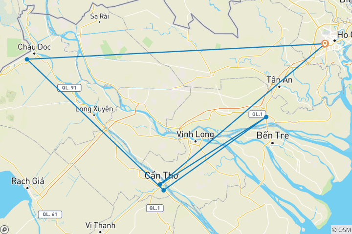 Carte du circuit Circuit de découverte du delta du Mékong de Saigon à My Tho, Ben Tre, Can Tho et Chau Doc