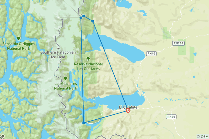 Carte du circuit Points forts El Calafate et; El Chalten