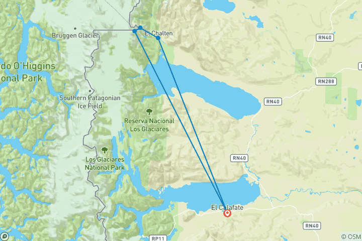 Carte du circuit La Patagonie épique : El Chaltén et le Lago del Desierto caché