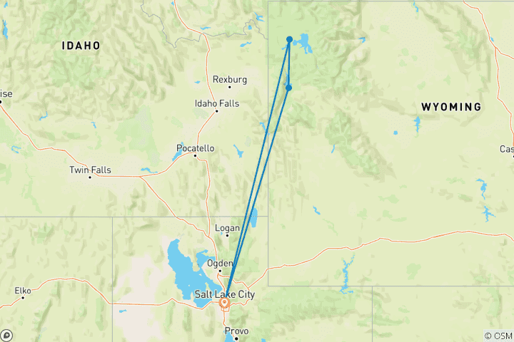 Carte du circuit Circuit complet de 4 jours à Yellowstone et aux Tetons au départ de Salt Lake City - petits groupes