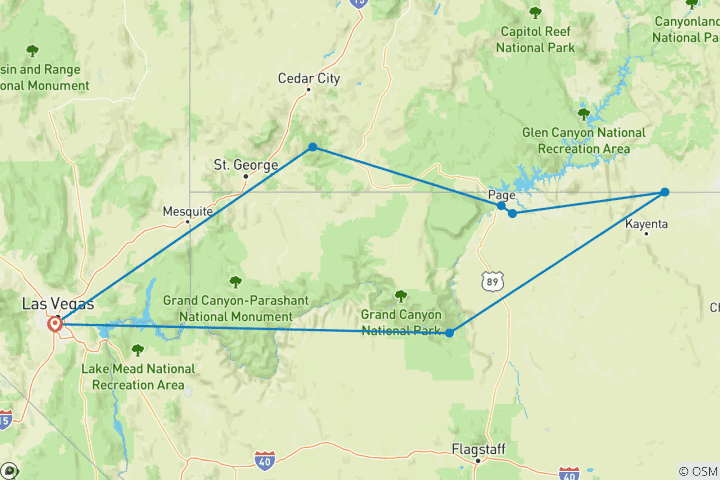 Map of Grand Canyon and More 3 day tour