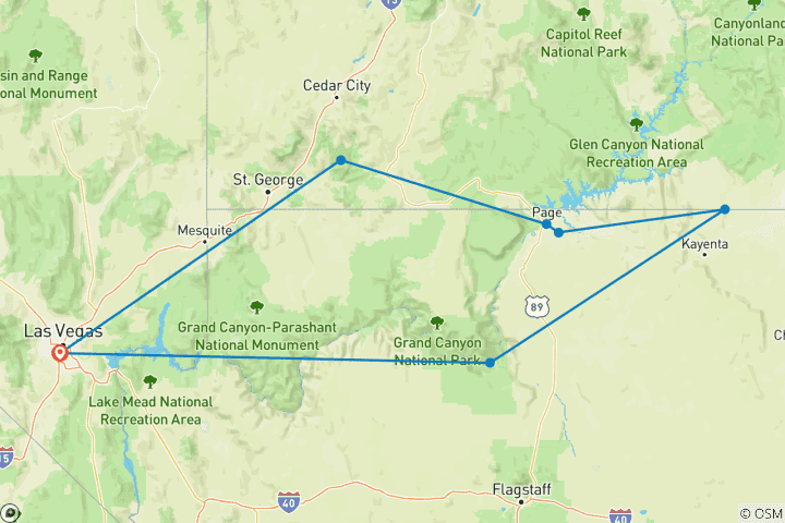 Map of Grand Canyon and More 3 day tour