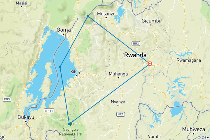 Carte du circuit Safaris sur les primates du Rwanda