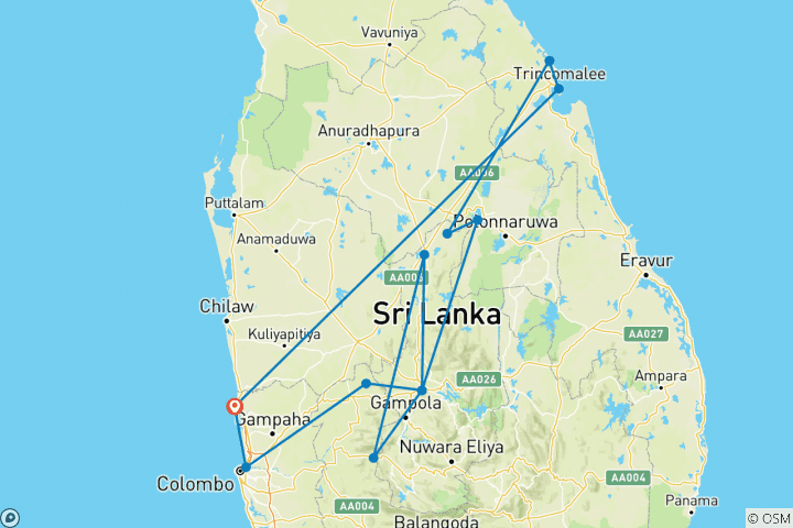 Kaart van Sri Lanka Zeilen - Duiken - Ervaringen (Oostkust)