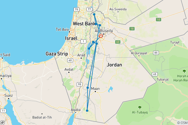 Carte du circuit Joyaux de Jordanie - Visite de groupe par des locaux