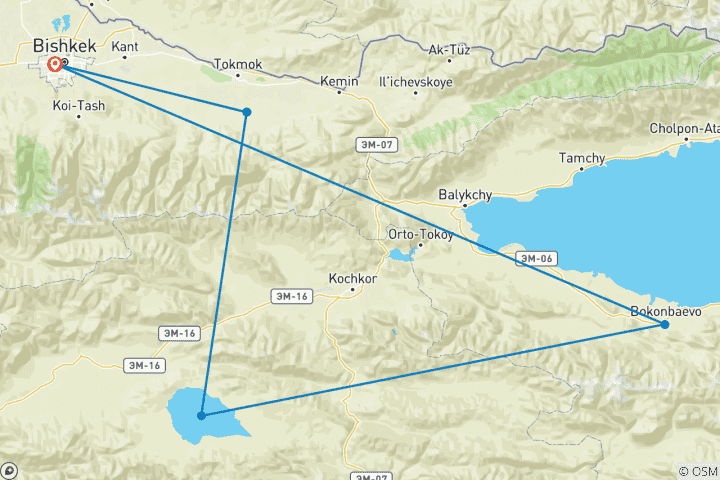 Map of 3-day tour to Son Kul and Bokonbaevo