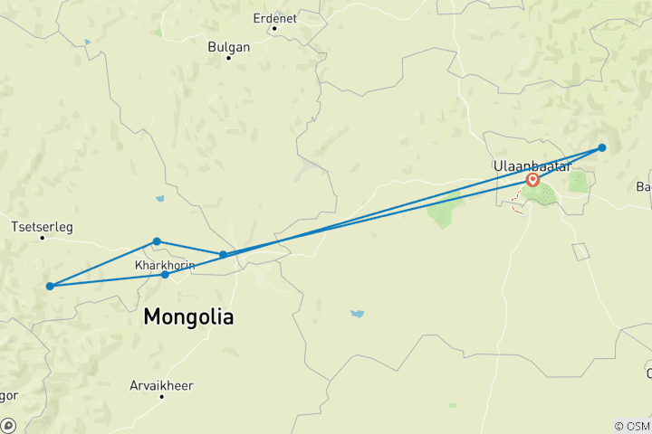 Carte du circuit Circuit en Mongolie centrale 7J/6N