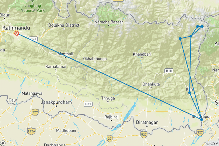 Map of Kanchenjunga North and South Trek - 23 Days