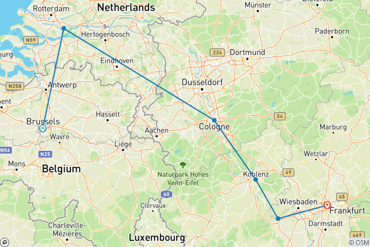 Map of Three Rivers, Three Countries: Brussels - Frankfurt MS VistaGracia