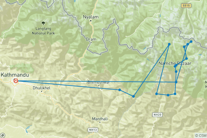 Mapa de Ruta de 21 días Jiri - campamento base del Everest