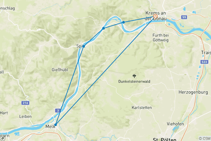 Carte du circuit Sentier du patrimoine mondial de la Wachau