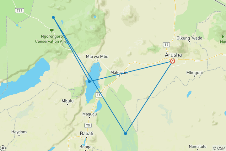 Map of Best 3-Day Tanzania Budget Group Joining Safari.