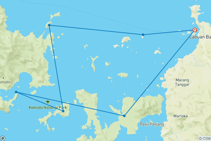 Map of Sailing Trip Komodo Island with Phinisi Boat