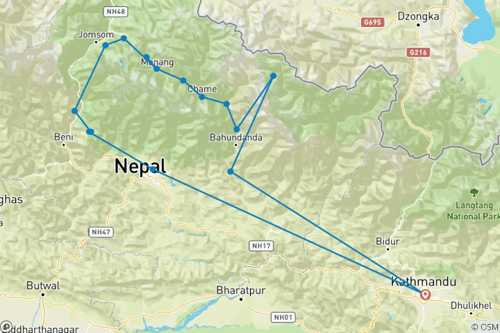 Map of 18 Days -Annapurna Circuit Trek