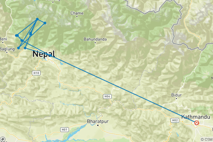 Map of 14 Days -Annapurna Sanctuary Trek