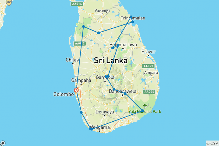 Map of 'The Original' Sri Lanka Island Tour 2024