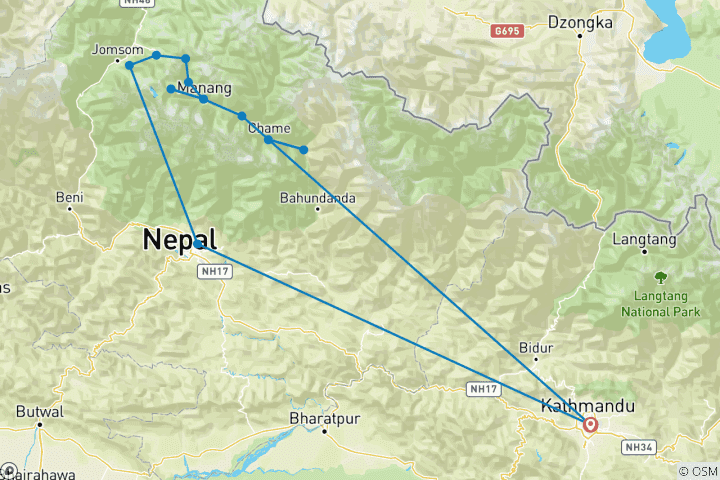 Map of 17 Days -ANNAPURNA WITH TILICHO LAKE (including Thorong Phedi)