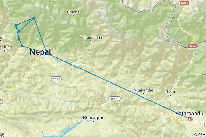 Carte du circuit Communauté de Khopra Ridge - 13 jours