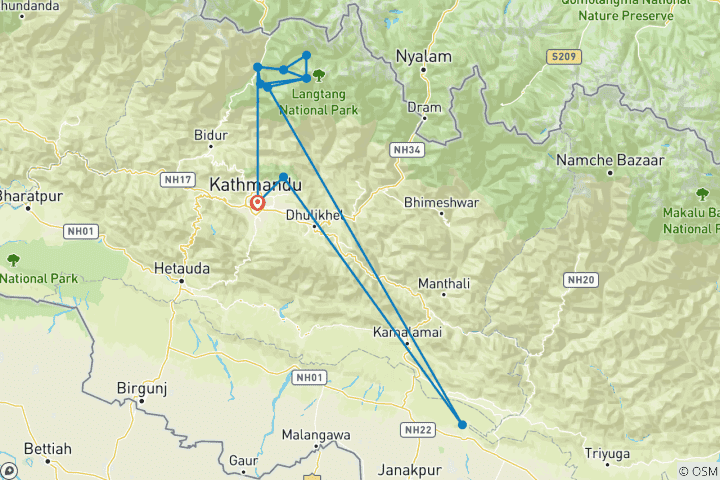 Carte du circuit 16 jours - Langtang Circle Trek- La maison du panda roux