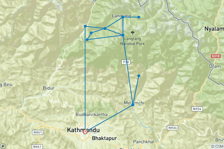 Carte du circuit 17 jours - Langtang, Gosainkunda et Helambu