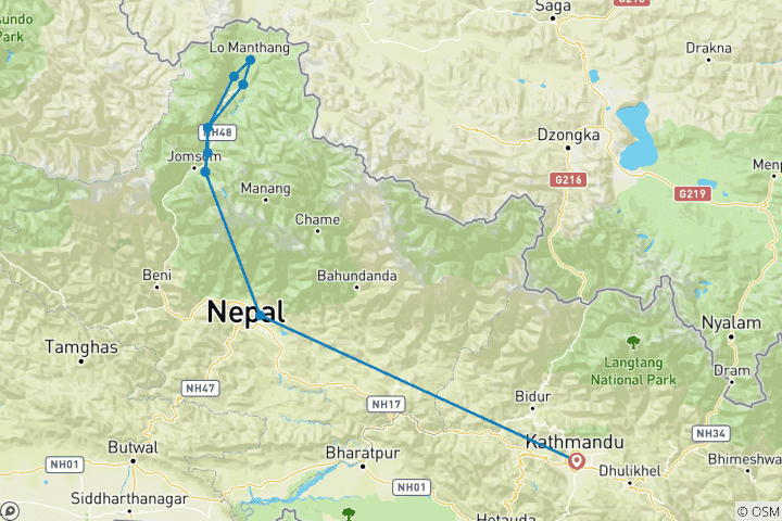 Map of Upper Mustang Trek-17 Days