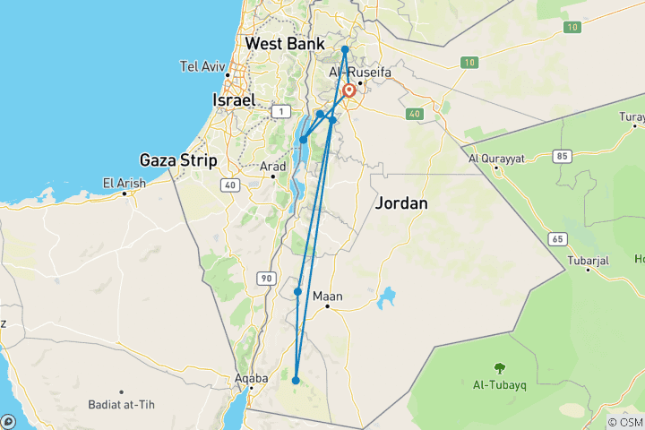 Karte von Kurze Jordanien Gruppenreise mit Einheimischen