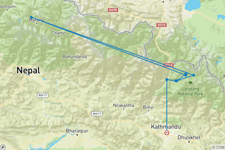 Map of Langtang Valley Trekking - 11 Days