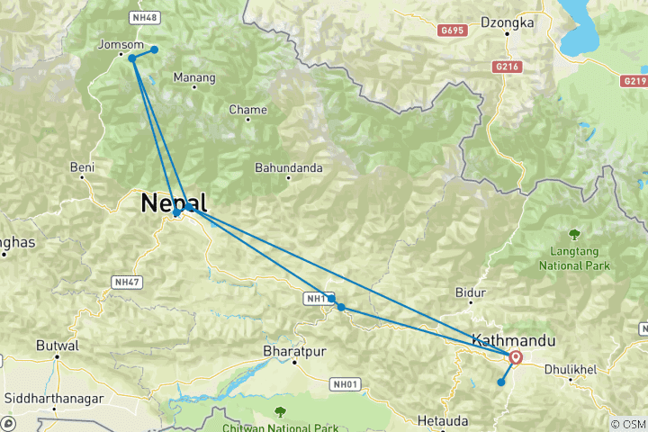 Map of 8 Days Temple Tour Pashupatinath, Dakshinkali, Manakamana, Bindhya Bashini, Varahi, Muktinath