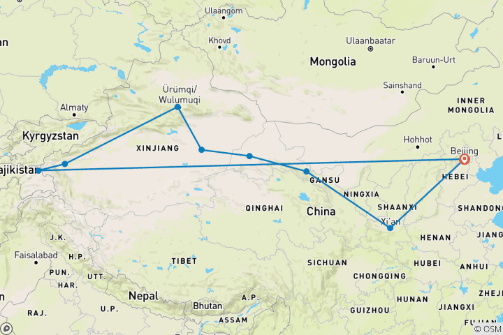 Carte du circuit Voyage sur la route de la soie - 12 jours