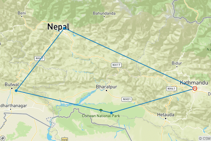 Map of 7 Days Nepal - Explore Nepal in a Week