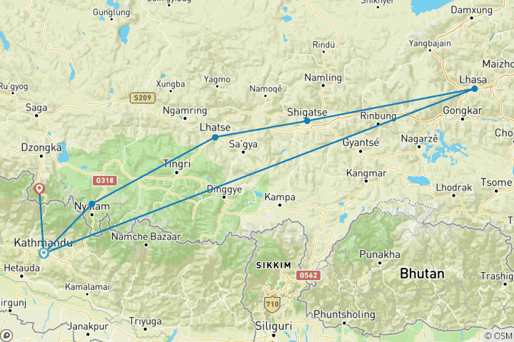 Carte du circuit Circuit au Tibet - 8 jours