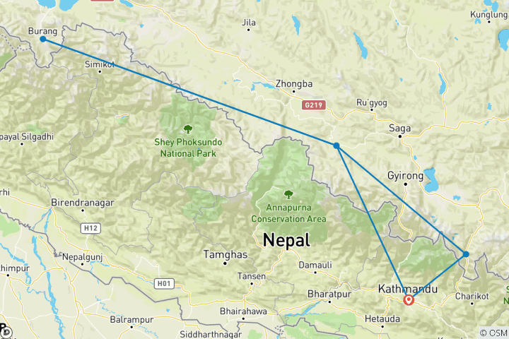 Map of 12 Days -Kailash and Lake Mansarovar Yatra