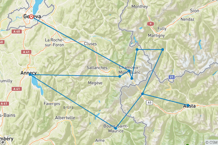 Map of Tour du Mont Blanc