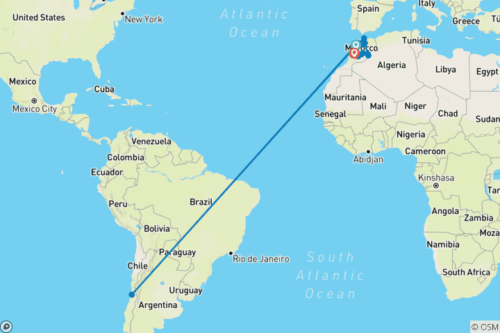 Carte du circuit Circuit privé : De Casablanca à Marrakech en passant par Chefchaouen, Fès et le désert.