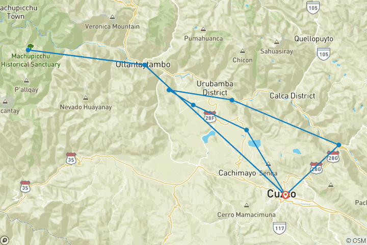 Kaart van Trektocht naar Machu Picchu via de Inca Trail - 7 dagen