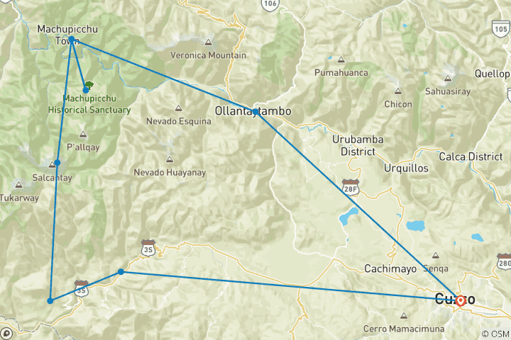 Map of 5 Day Salkantay Trek to Machu Picchu – Group Service