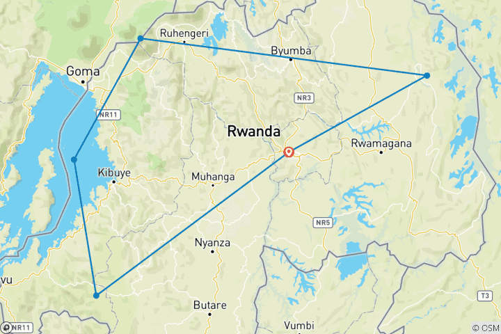 Map of 11-Day Rwanda Wildlife Luxury Safari