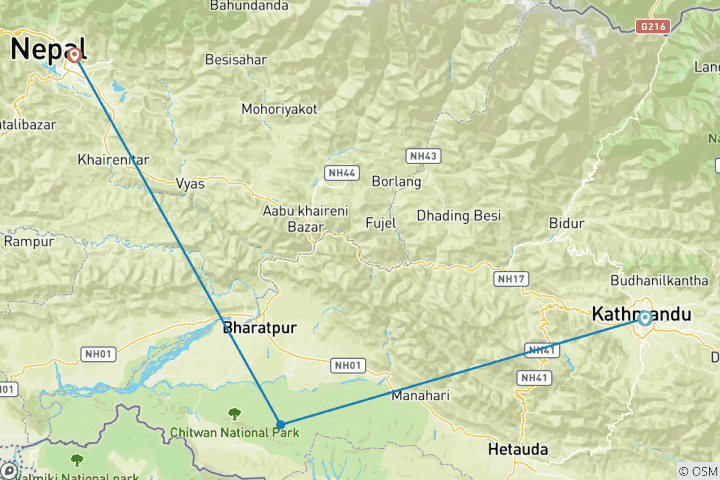 Map of Group joining Chitwan Safari Tour