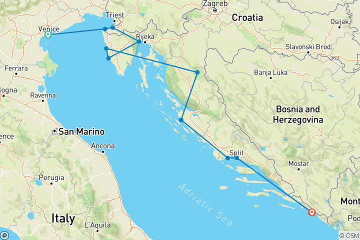 Carte du circuit Perles de l'Adriatique