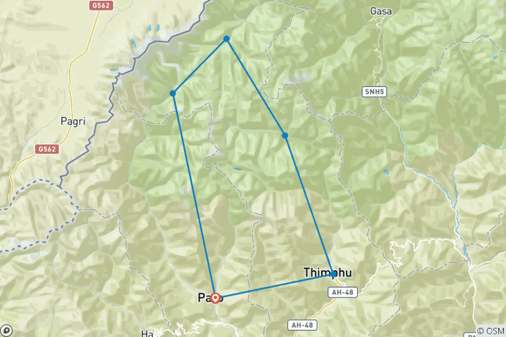 Map of Jhomolhari Trek- 11 Days