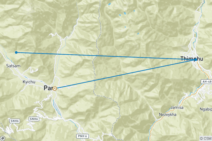 Carte du circuit 4 jours - Circuit culturel au Bhoutan - Le meilleur du Bhoutan