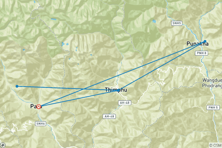 Map of Bhutan Tour - 6 Days