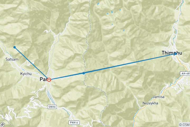 Map of 7 Days - Bhutan Tour with 4 Days Druk Path Trek