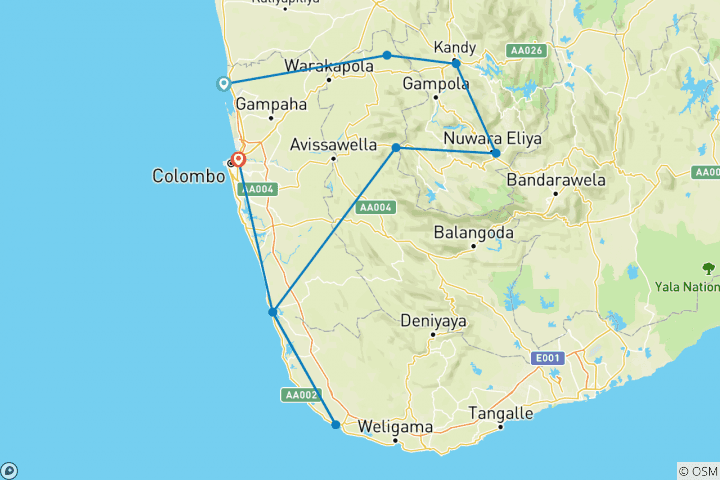 Map of Sri Lanka Honeymoon Tour 2024