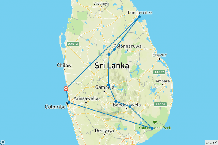 Mapa de Esplendor de Sri Lanka con Trincomalee ascenso gratuito a circuito privado disponible