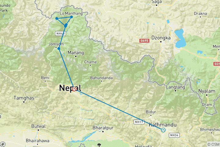 Map of Upper Mustang Trek