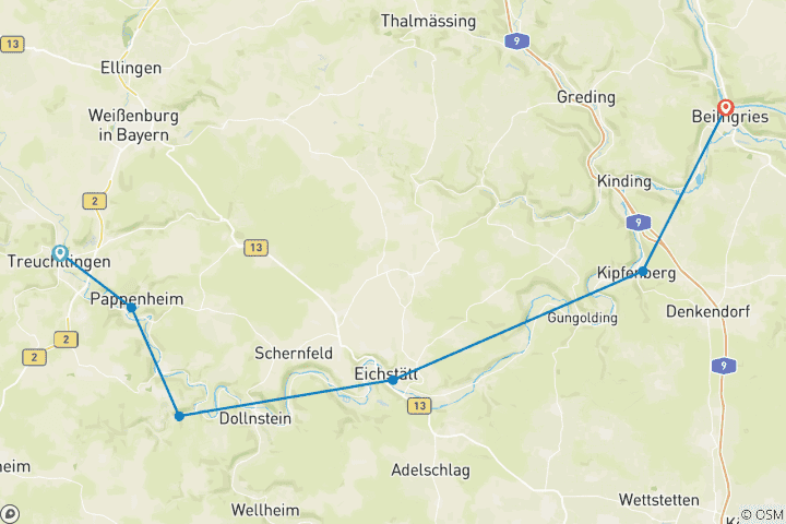 Karte von Altmühltal Panoramaweg, Treuchtlingen – Beilngries